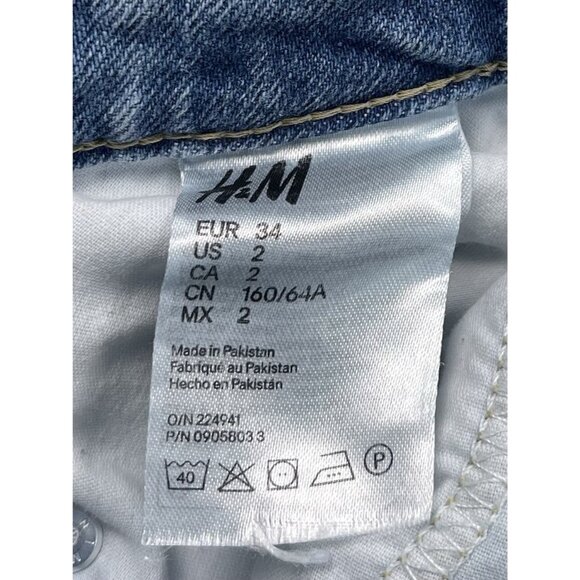 H&M &Denim Womens SIZE 2 Light Wash Mom JEANS Ultra High Waist Distressed EUC - Picture 6 of 7